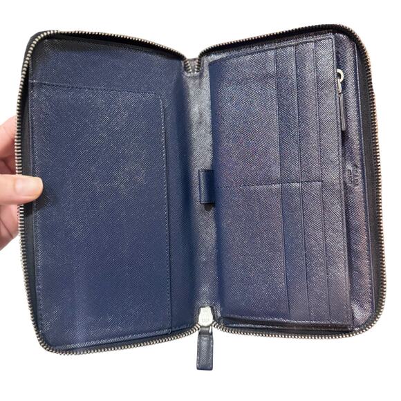 Auth Prada Blue Saffiano Leather Organizer Wallet Large - Picture 9 of 16